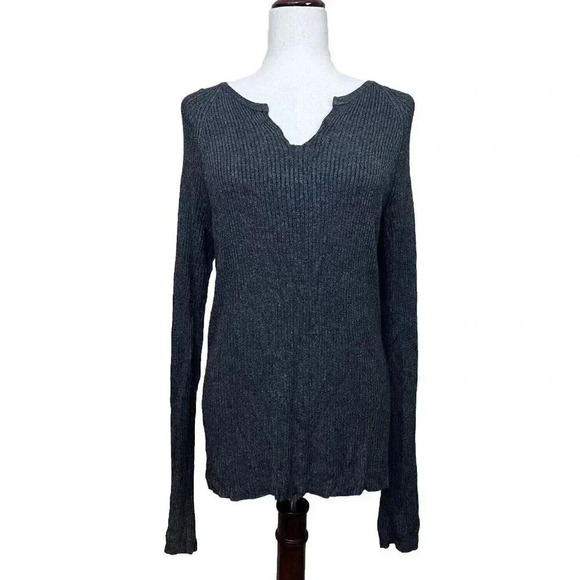 Armani Exchange AX Knit Sweater Womens Size Medium Ribbed VNeck Grey Stretchy - Picture 1 of 5